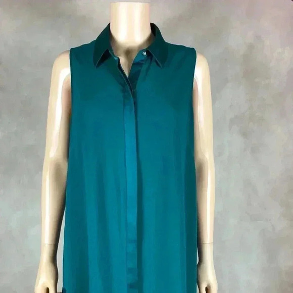 Rachel Roy Emerald Green Flounce-Hem Shirtdress Size MEDIUM - Picture 8 of 13